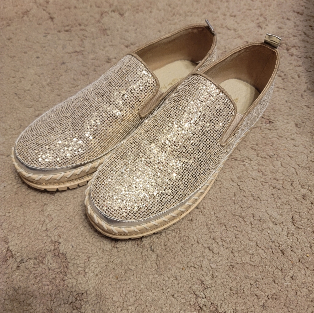 Gold sparkly slip on sneakers size 9